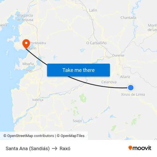 Santa Ana (Sandiás) to Raxó map