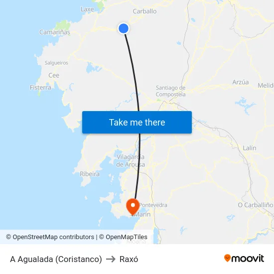 A Agualada (Coristanco) to Raxó map