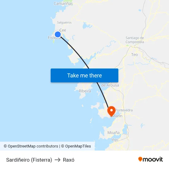 Sardiñeiro (Fisterra) to Raxó map