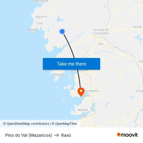Pino do Val (Mazaricos) to Raxó map