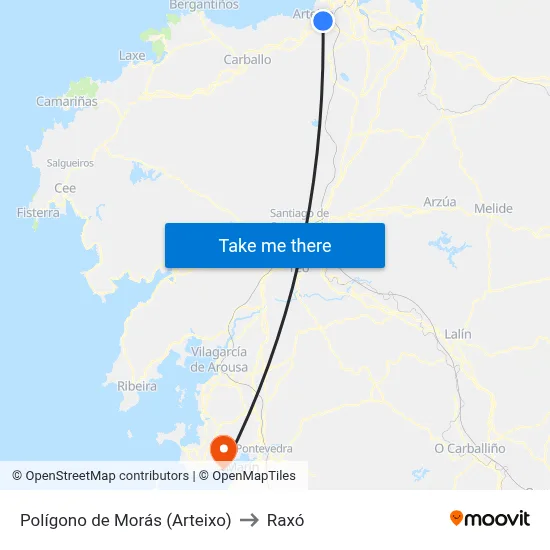 Polígono de Morás (Arteixo) to Raxó map