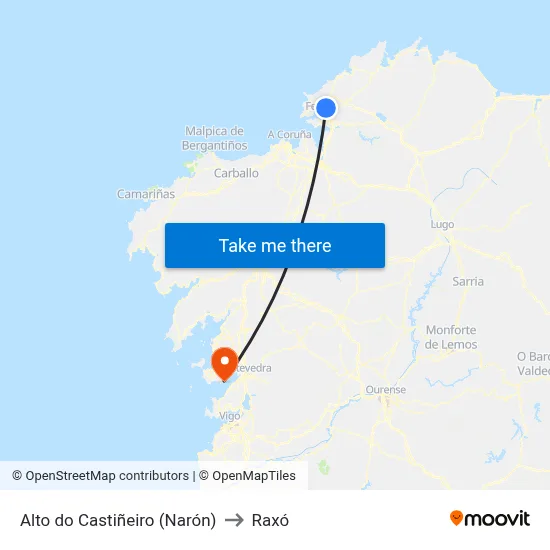 Alto do Castiñeiro (Narón) to Raxó map
