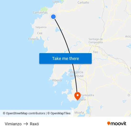 Vimianzo to Raxó map