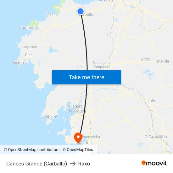 Cances Grande (Carballo) to Raxó map