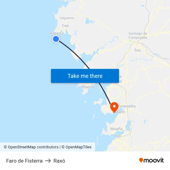 Faro de Fisterra to Raxó map