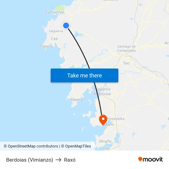 Berdoias (Vimianzo) to Raxó map