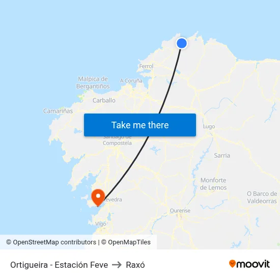 Ortigueira - Estación Feve to Raxó map