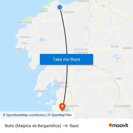 Buño (Malpica de Bergantiños) to Raxó map