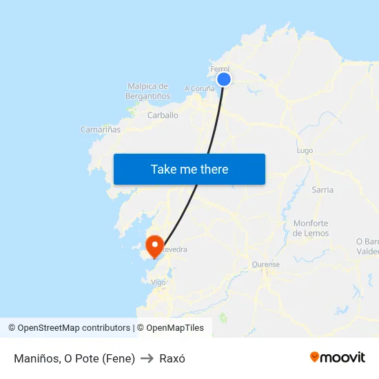 Maniños, O Pote (Fene) to Raxó map