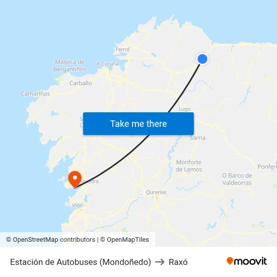 Estación de Autobuses (Mondoñedo) to Raxó map