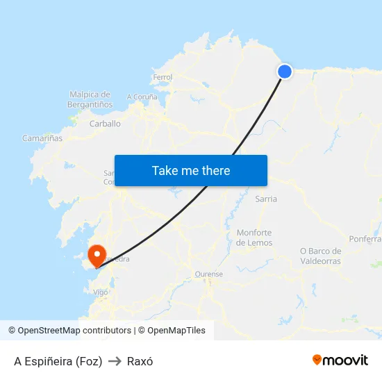 A Espiñeira (Foz) to Raxó map