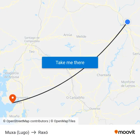 Muxa (Lugo) to Raxó map