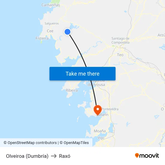Olveiroa (Dumbría) to Raxó map