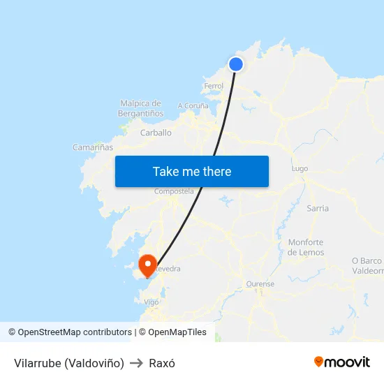 Vilarrube (Valdoviño) to Raxó map