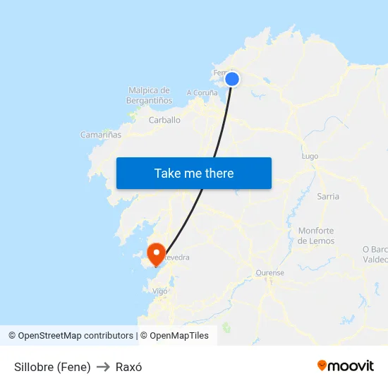 Sillobre (Fene) to Raxó map
