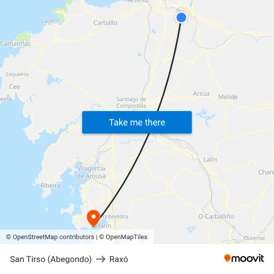 San Tirso (Abegondo) to Raxó map