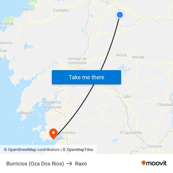 Burricios (Oza Dos Rios) to Raxó map