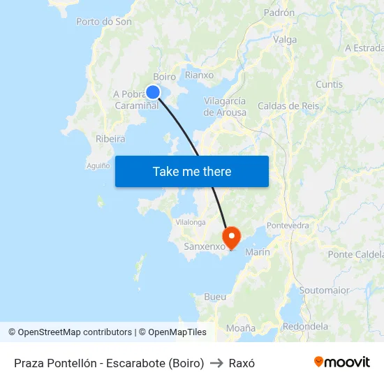 Praza Pontellón - Escarabote (Boiro) to Raxó map