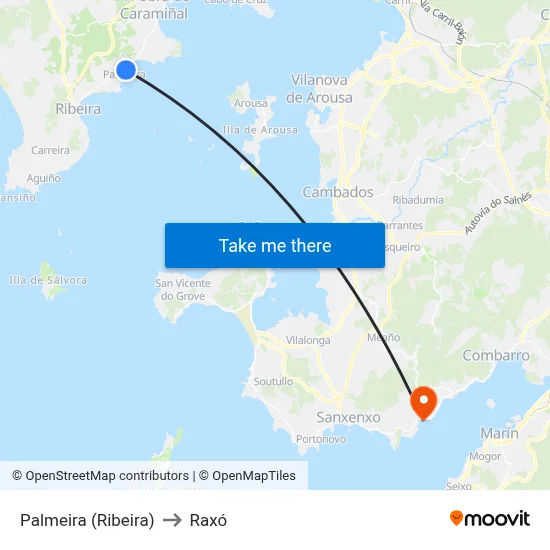 Palmeira (Ribeira) to Raxó map