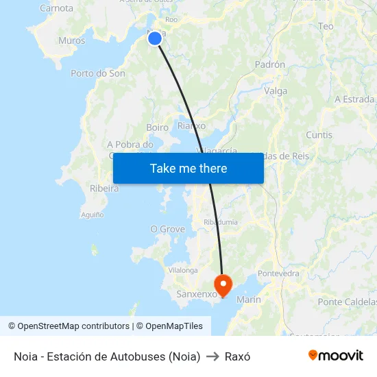 Noia - Estación de Autobuses (Noia) to Raxó map