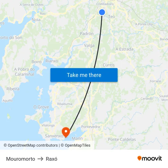 Mouromorto to Raxó map