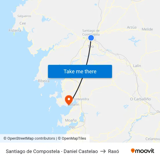 Santiago de Compostela - Daniel Castelao to Raxó map