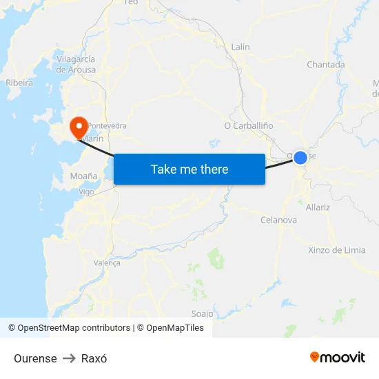 Ourense to Raxó map