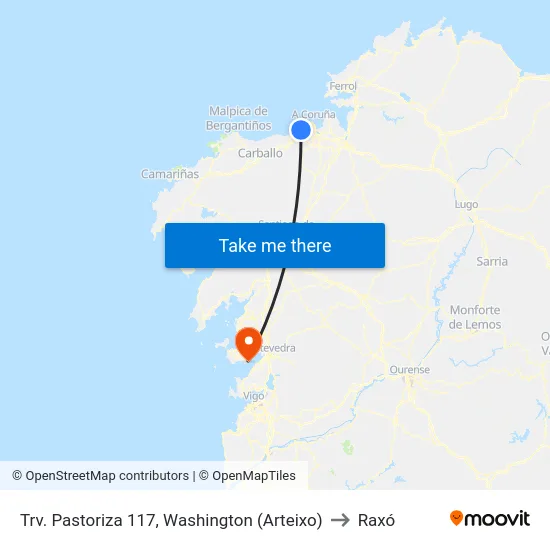 Trv. Pastoriza 117, Washington (Arteixo) to Raxó map