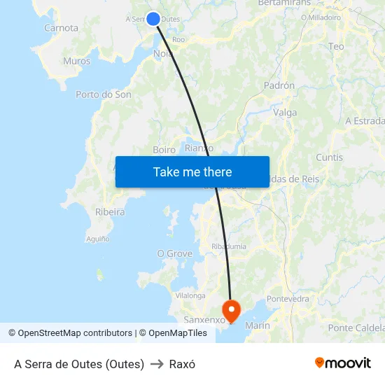 A Serra de Outes (Outes) to Raxó map