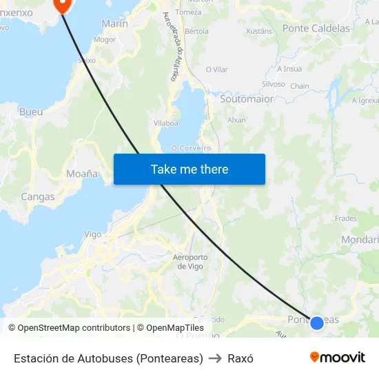 Estación de Autobuses (Ponteareas) to Raxó map
