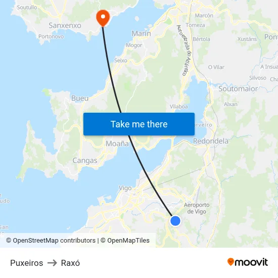 Puxeiros to Raxó map