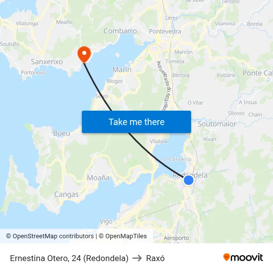 Ernestina Otero, 24 (Redondela) to Raxó map