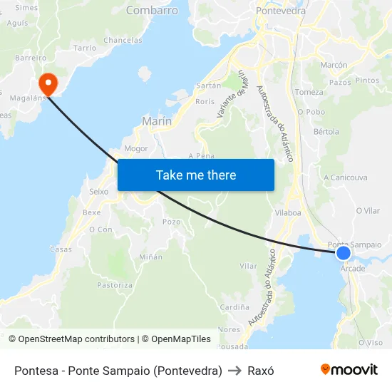 Pontesa - Ponte Sampaio (Pontevedra) to Raxó map