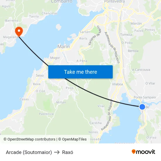 Arcade (Soutomaior) to Raxó map