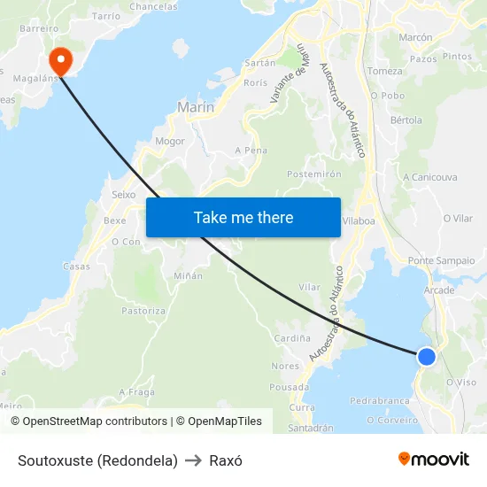 Soutoxuste (Redondela) to Raxó map