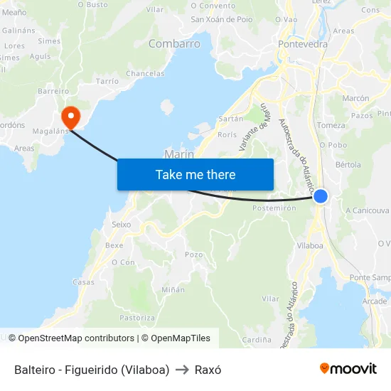 Balteiro - Figueirido (Vilaboa) to Raxó map