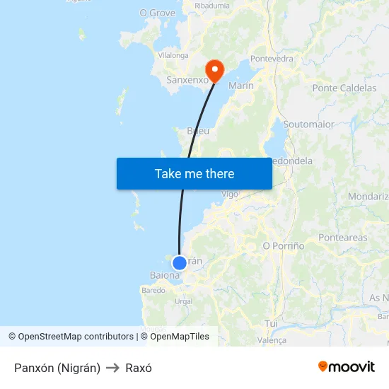 Panxón (Nigrán) to Raxó map