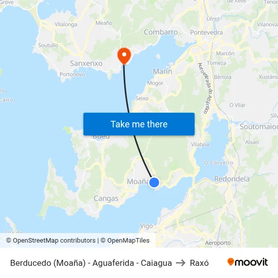 Berducedo (Moaña) - Aguaferida - Caiagua to Raxó map