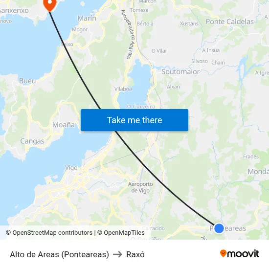 Alto de Areas (Ponteareas) to Raxó map