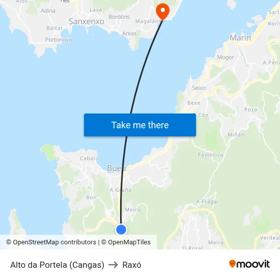 Alto da Portela (Cangas) to Raxó map
