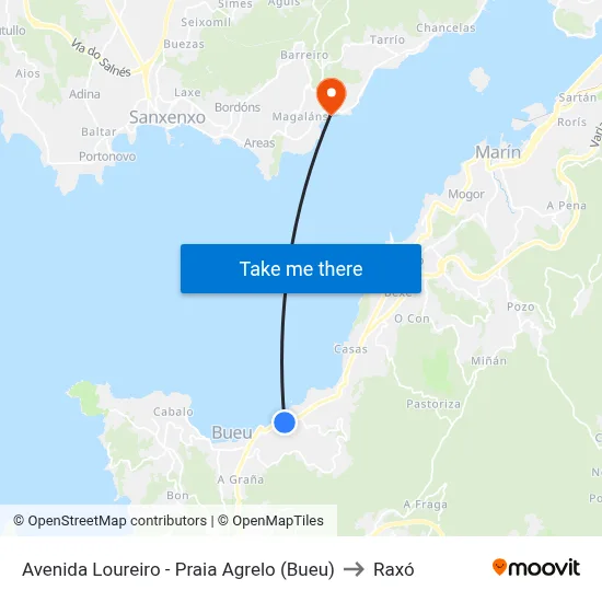 Avenida Loureiro - Praia Agrelo (Bueu) to Raxó map