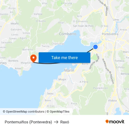 Pontemuiños (Pontevedra) to Raxó map