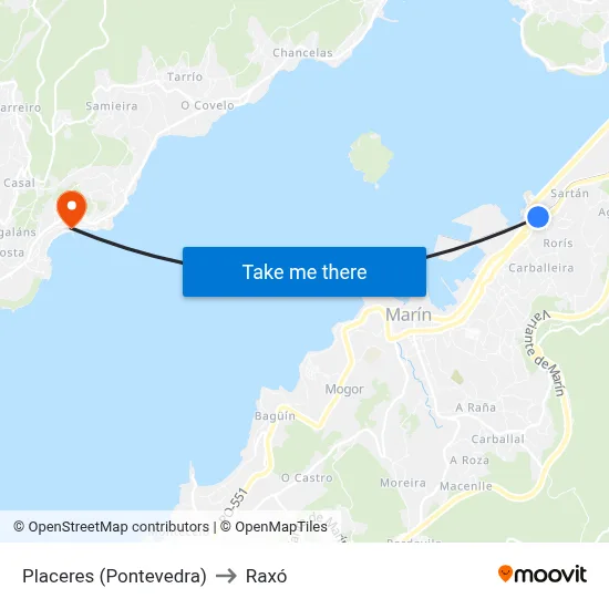 Placeres (Pontevedra) to Raxó map
