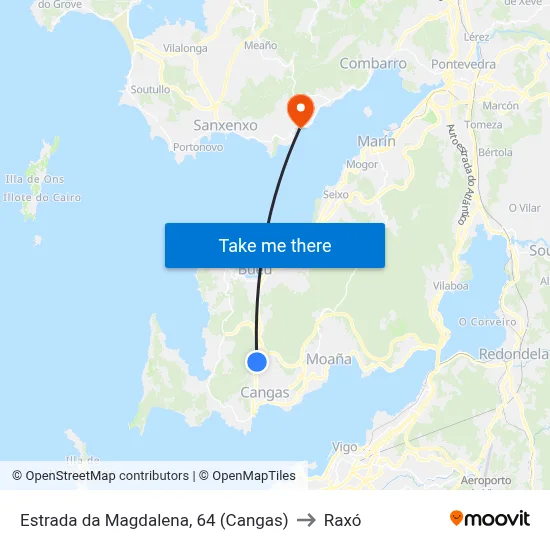 Estrada da Magdalena, 64 (Cangas) to Raxó map