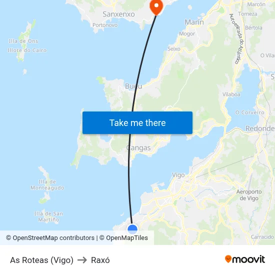 As Roteas (Vigo) to Raxó map