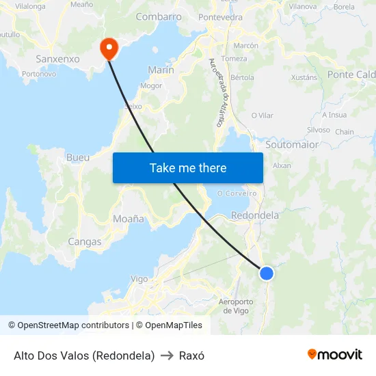 Alto Dos Valos (Redondela) to Raxó map