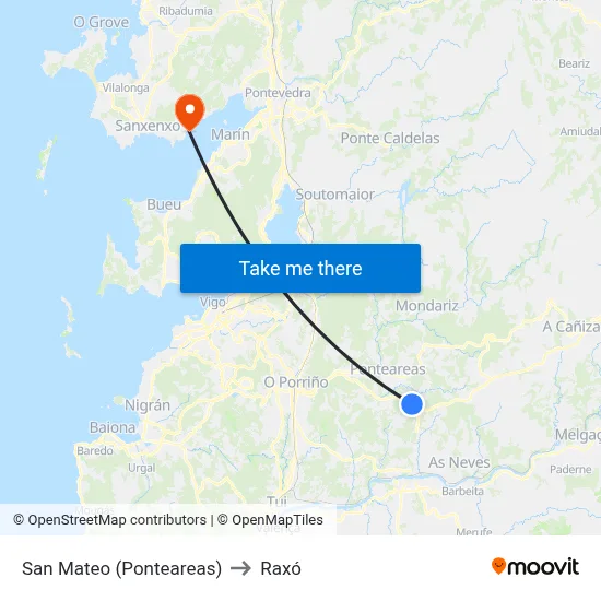San Mateo (Ponteareas) to Raxó map