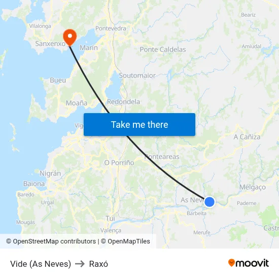 Vide (As Neves) to Raxó map