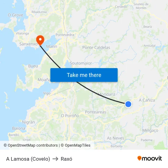 A Lamosa (Covelo) to Raxó map