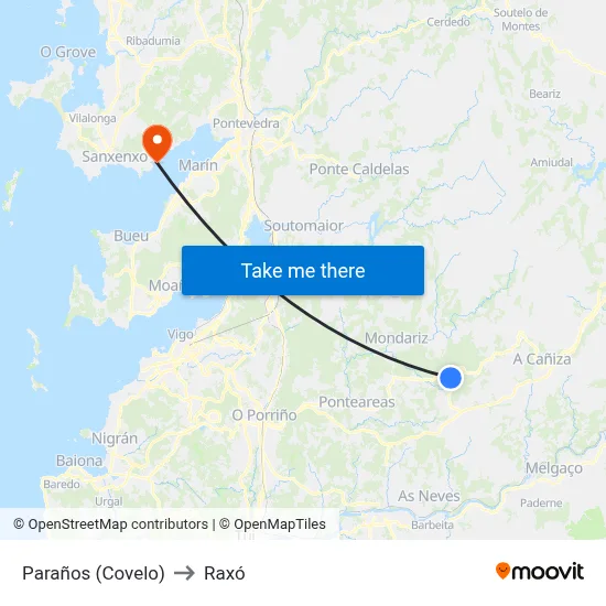 Paraños (Covelo) to Raxó map